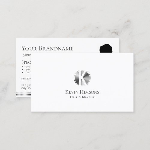 Classic Plain White Silver with Monogram and Photo Business Card