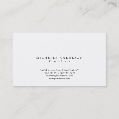 Classic Plain White Simple Professional Minimalist Business Card