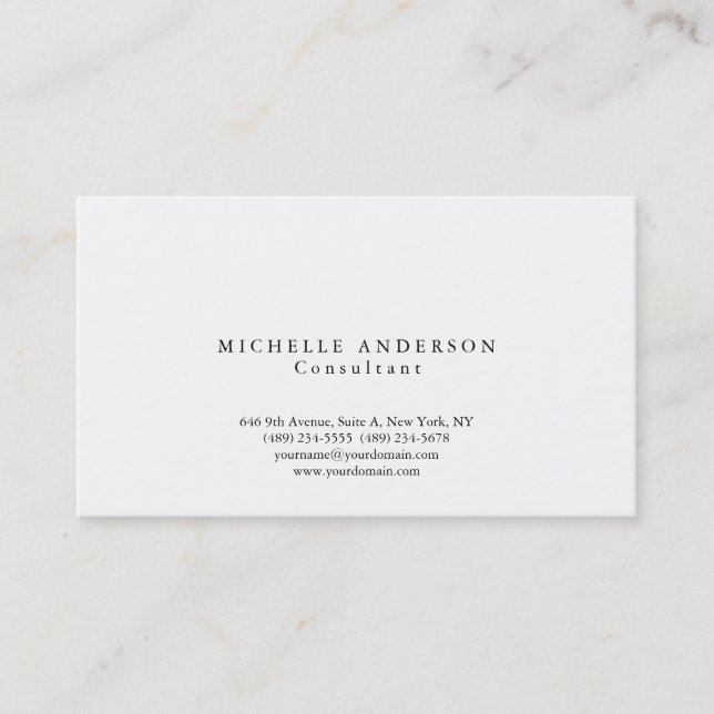 Classic Plain White Simple Professional Minimalist Business Card (Front)