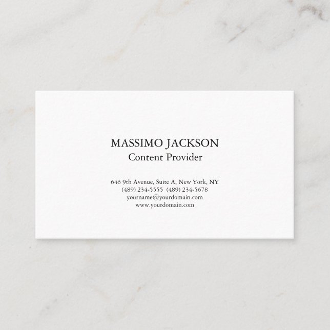 Classic Plain White Simple Professional Minimalist Business Card (Front)