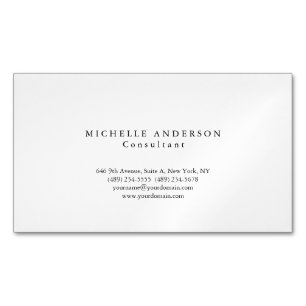 Classic Plain White Simple Professional Minimalist Business Card Magnet