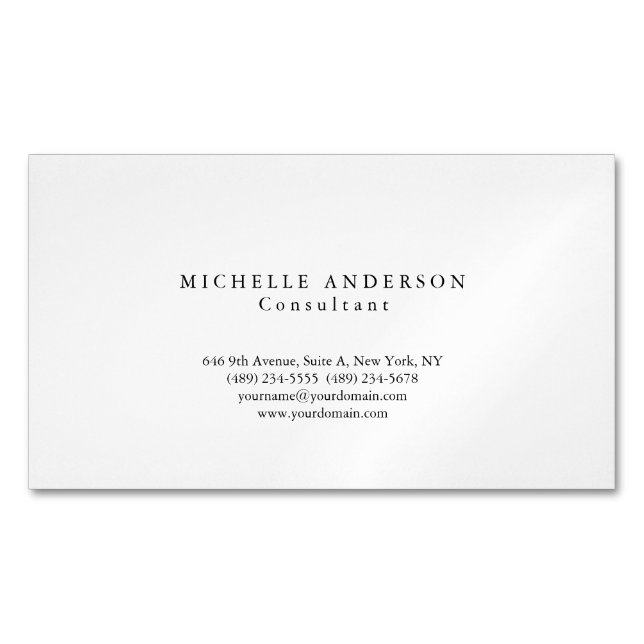 Classic Plain White Simple Professional Minimalist Business Card Magnet (Front)