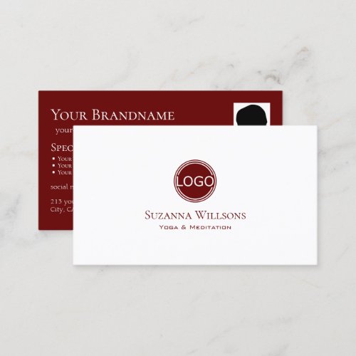 Classic Plain White Wine Red with Logo and Photo Business Card