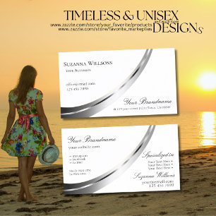 Classic Plain White with Decorative Silver Decor Business Card