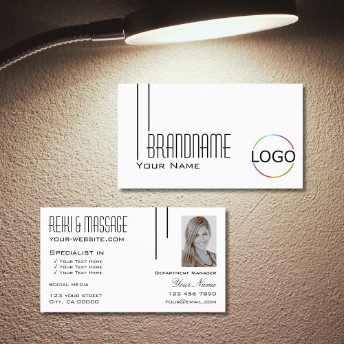 Classic Plain White with Logo  Photo Professional Business Card