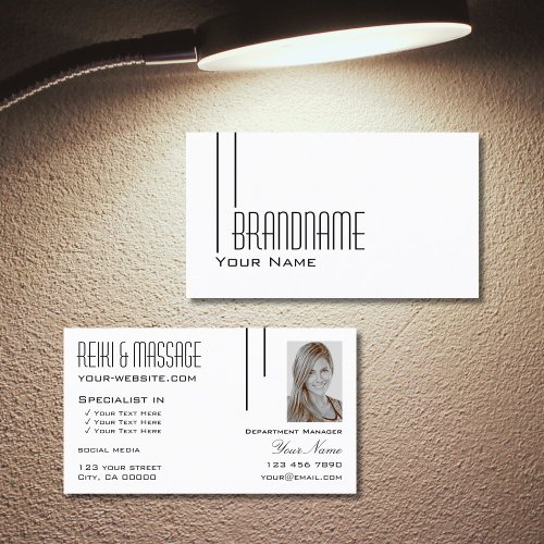 Classic Plain White with Photo Professional Modern Business Card