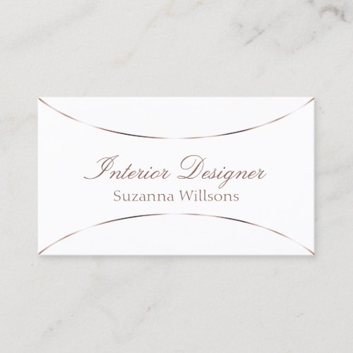 Classic Plain White with Rose Gold Decor Simple Business Card