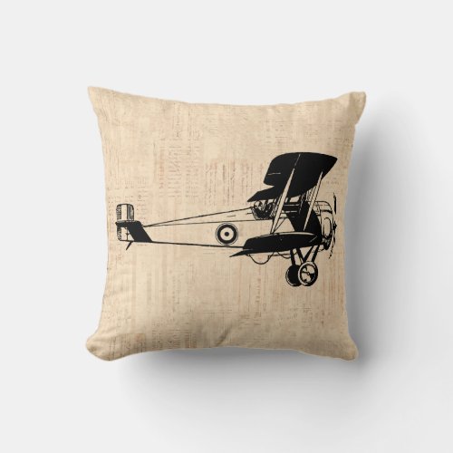 Classic Plane Old Airplane Script Paper Background Throw Pillow