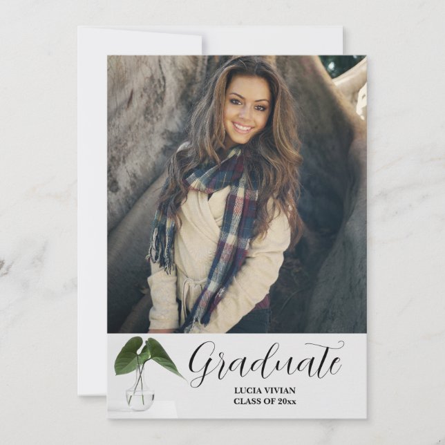 Classic Plant Pot Script 5 Photo Memory Graduation Invitation (Front)