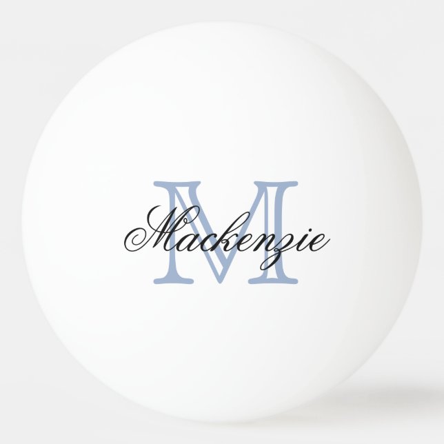 Classic Play | Monogram Name Script Blue Initial Ping-Pong Ball (Front)