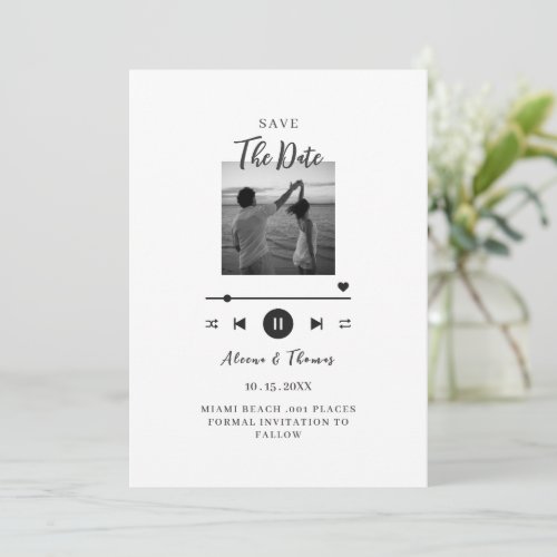 Classic player black and white photo save the date invitation