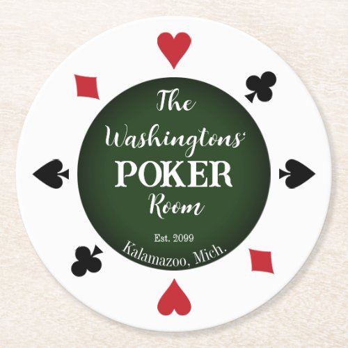 Classic Playing Cards Poker Room Beer Drink Round Paper Coaster