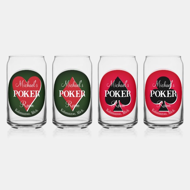 Classic Playing Cards Poker Room Can  Can Glass (Front)