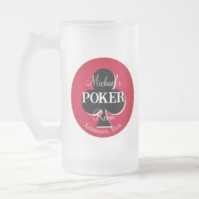 Classic Playing Cards Poker Room Club Frosted Glass Beer Mug (Left)