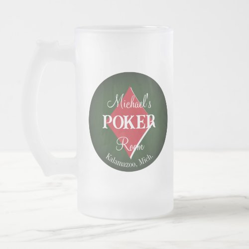 Classic Playing Cards Poker Room Diamond Frosted Glass Beer Mug