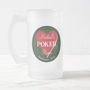Classic Playing Cards Poker Room Heart Frosted Glass Beer Mug