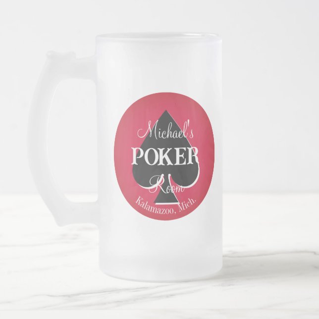 Classic Playing Cards Poker Room Spade Frosted Glass Beer Mug (Left)