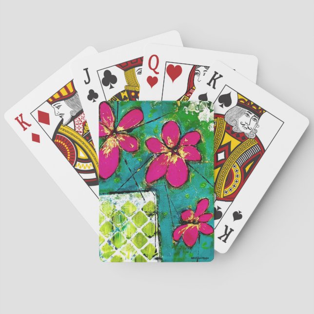 Classic Playing Cards with Art Three Pink Flowers (Back)