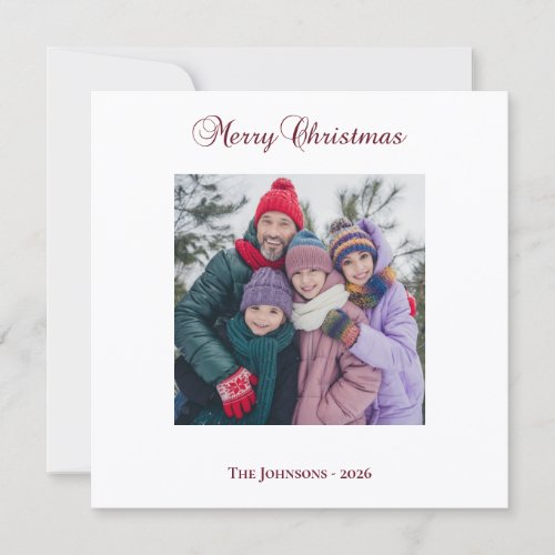 Classic Plum Merry Christmas Calligraphy Photo Holiday Card