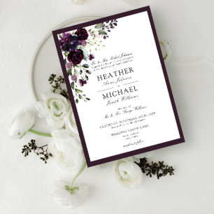 Classic Plum Purple Floral Watercolor Script Invitation
