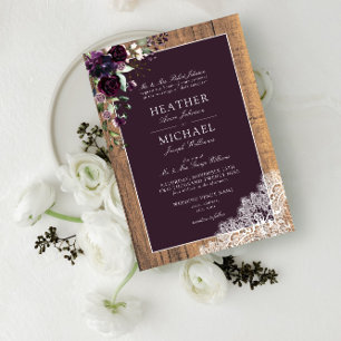 Classic Plum Purple Rustic Wood Script Wedding Invitation