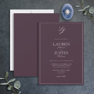 Classic Plum Purple Script Monogram Wedding Invitation