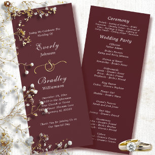 Classic Plum Red White Script Fall Winter Wedding Program