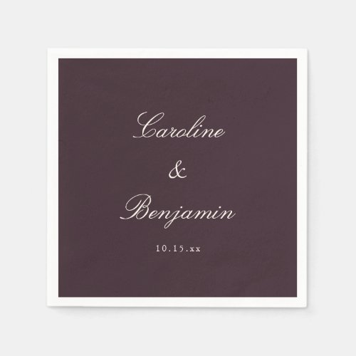 Classic Plum Script Elegant Wedding Custom Name Napkins