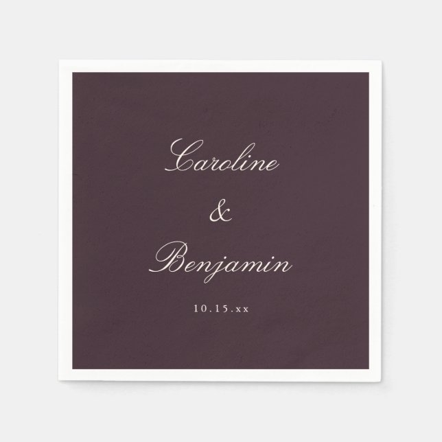 Classic Plum Script Elegant Wedding Custom Name Napkins (Front)
