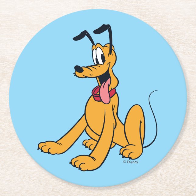Classic Pluto Red Collar Round Paper Coaster (Front)