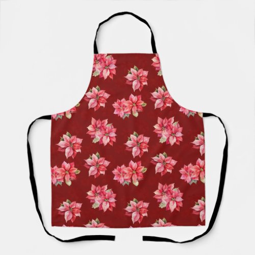Classic Poinsettia Christmas Flowers Red Apron