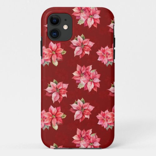 Classic Poinsettia Christmas Flowers Red iPhone 11 Case