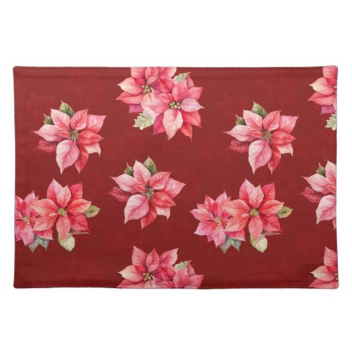 Classic Poinsettia Christmas Flowers Red Cloth Placemat