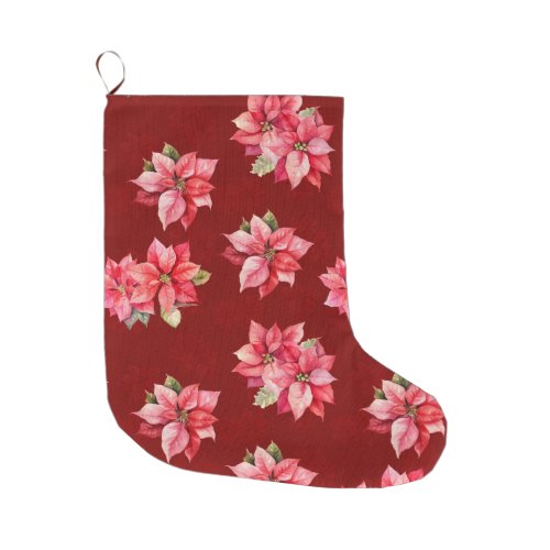 Classic Poinsettia Christmas Flowers Red Large Christmas Stocking