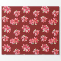 Red Poinsettia Pattern on White Wrapping Paper, Zazzle in 2023