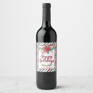 Classic Poinsettia Christmas Holiday Wine Labels