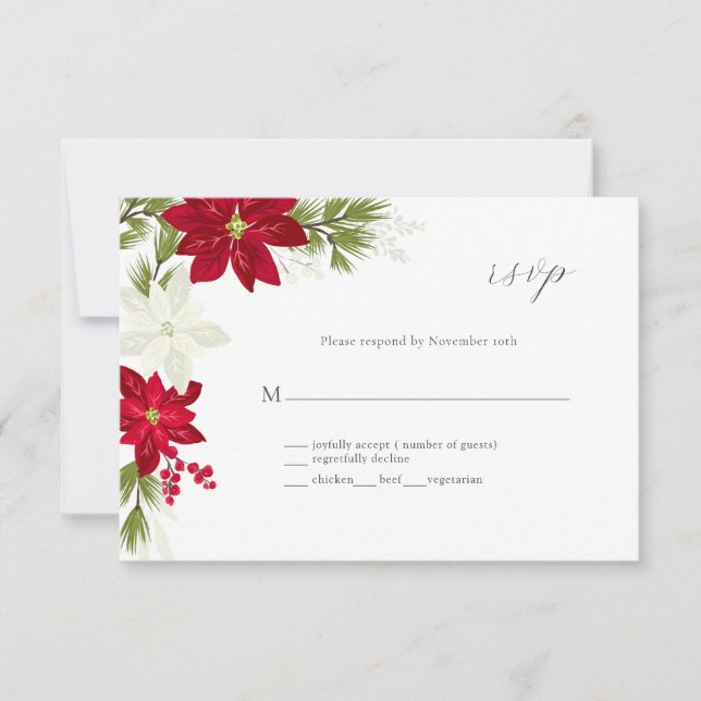 Classic Poinsettia  Flower Wedding RSVP Card (Front)
