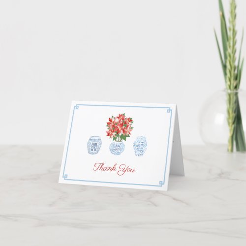 Classic Poinsettia Ginger Jars December Birthday Thank You Card