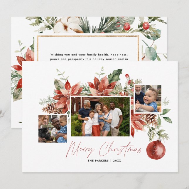 Classic Poinsettia & Greenery | Christmas Photo  (Front/Back)