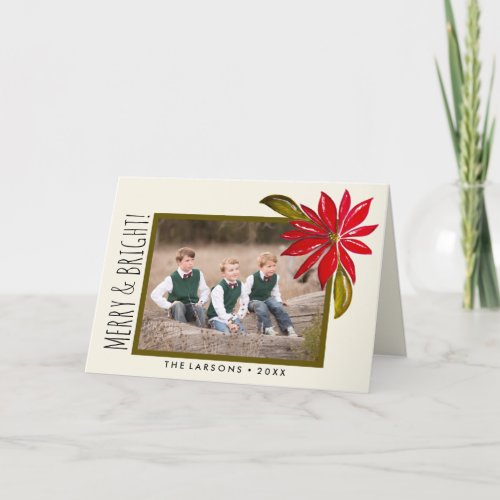 Classic Poinsettia Simple Family Photo Christmas Holiday Card