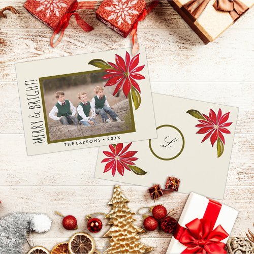 Classic Poinsettia Simple Family Photo Christmas Holiday Card