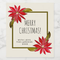 Classic Poinsettia Simple Modern Chic Christmas Wine Label