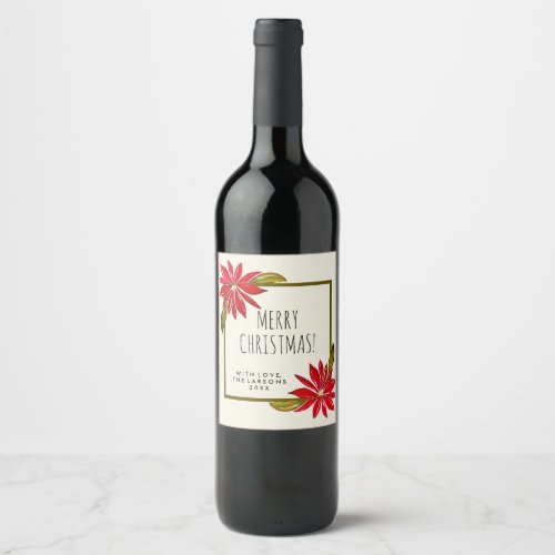 Classic Poinsettia Simple Modern Chic Christmas Wine Label