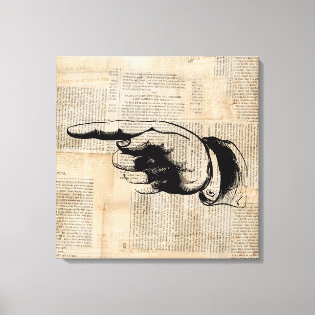 Classic Pointing Finger Art Newspaper Background Canvas Print (Front)