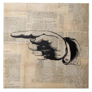 Classic Pointing Finger Art Newspaper Background Ceramic Tile