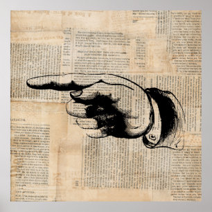 Classic Pointing Finger Art Newspaper Background Poster