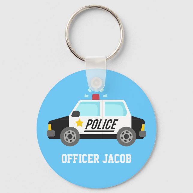 Classic Police Car with Siren Name Keychain (Front)
