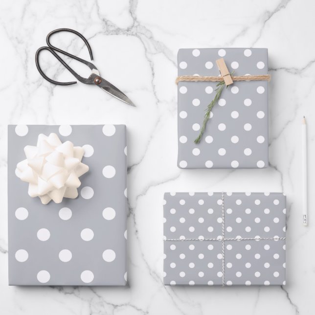 Classic Polka Dot Gray / Gray  Wrapping Paper Sheets (Front)