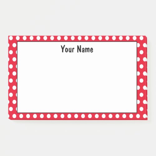 Classic  Polka Dot Red and White Custom Name Post_it Notes