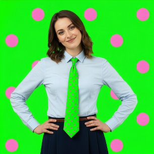 Classic Polka Dot Tie, Hot Pink on Neon Green Neck Tie
